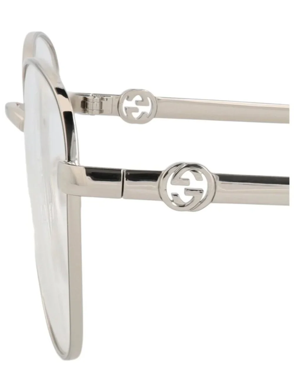 New Gucci Women's Eyeglasses Round Oval Metal Frame Silver Silver Transparent